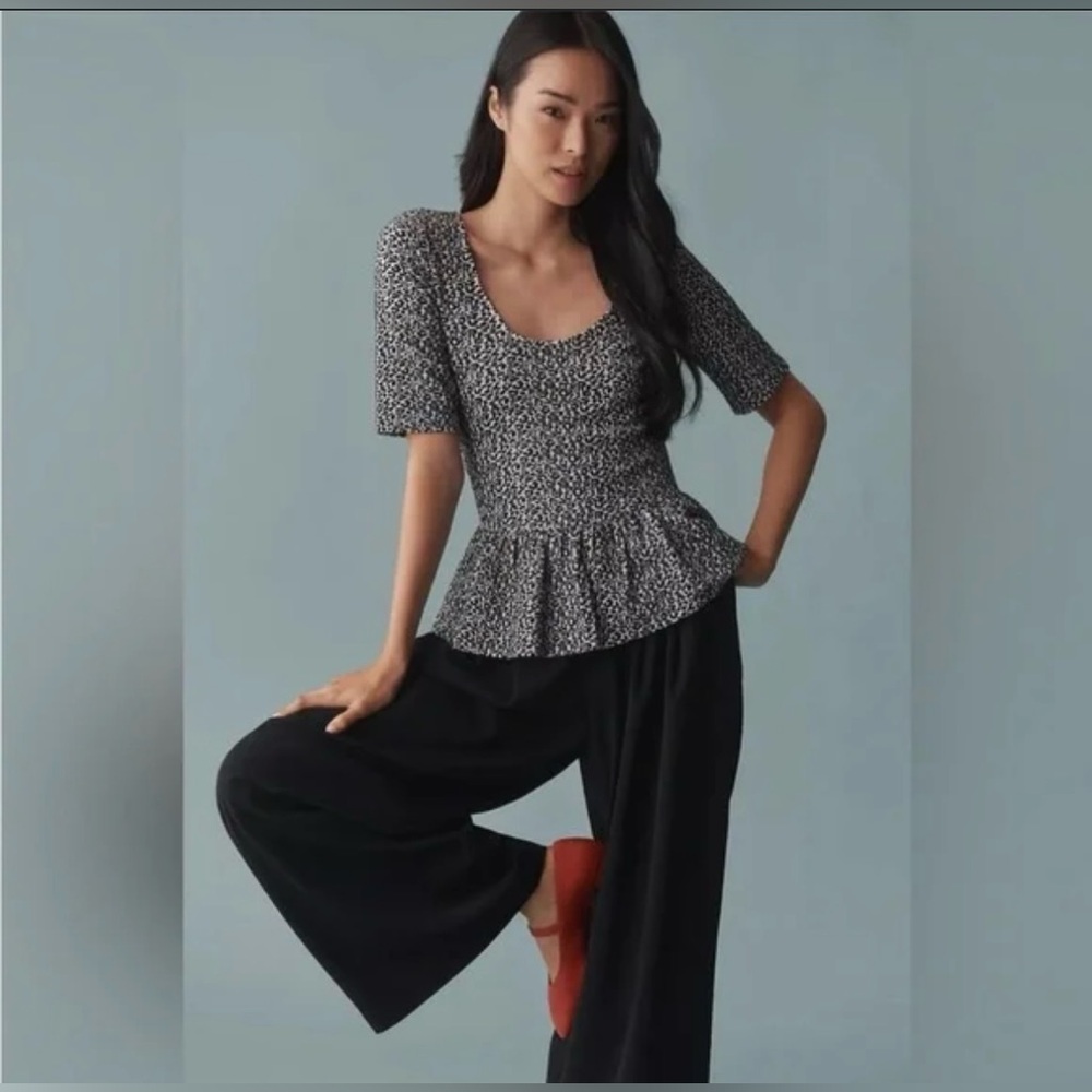 Anthropologie Maeve Black and White Peplum top, size L